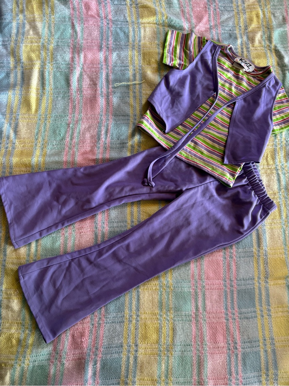 🔴 Vintage Y2K girls matching purple striped outfit set size 4